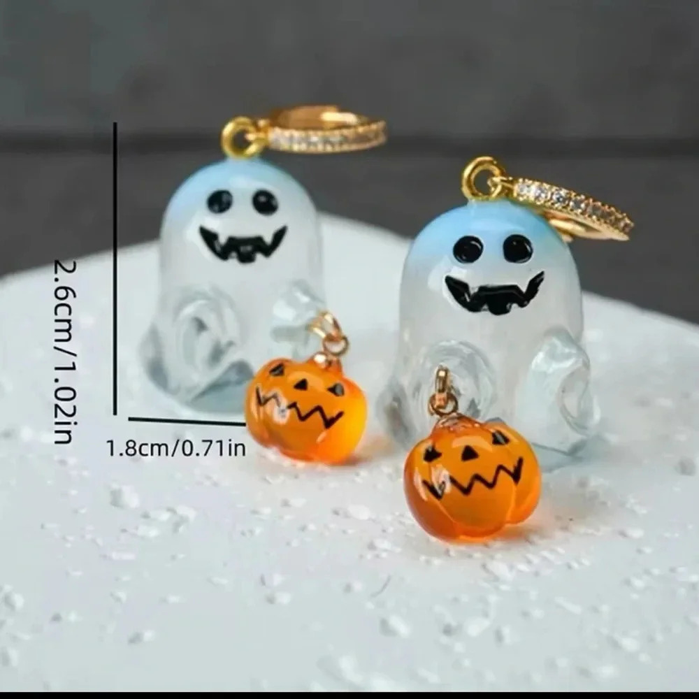 Cute Ghost Pumpkin Earrings - Picture 4 of 6